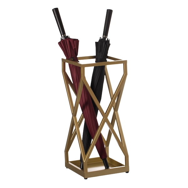 Vintiquewise Decorative Gold Square X Design Umbrella Holder Stand for Indoor and Outdoor QI004471 - main
